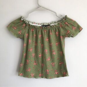 Brit & Bri Womens Pink Floral Printed Green Croptop, Size Small